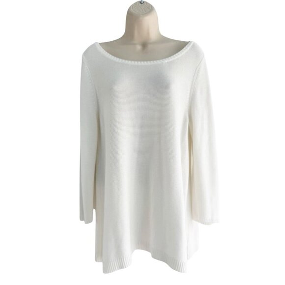 Eileen Fisher Womens Sz M Cream Bone 100% Tencel Waffle Knit Pullover Sweater - Picture 1 of 6